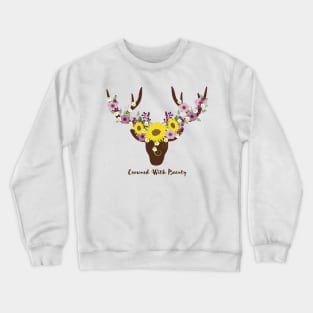 Crowned With Beauty Deer Antler Sunflower Crewneck Sweatshirt